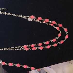 pink crackle and silver necklace with matching bracelet